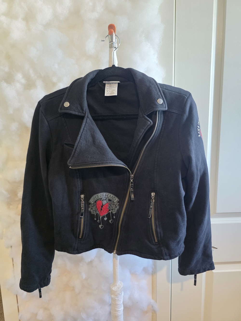 Authentic Disney Black Moto Jacket Alice In Wonderland- Queen Of Hearts